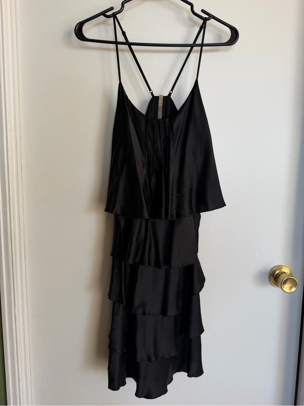 Cop.Copine Black Tiered Midi Slip Dress with Spaghetti Straps